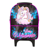 Mochila Escolar Infantil De Rodinhas Creche Unicornio Pr/pin