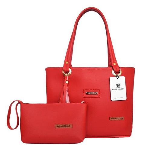 Bolso Dama Cartera Mediana Regalo Mujer Marca Karla Chacon Color Rojo