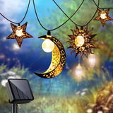 Cadena De Luces Solares Para Exteriores, Estrella, Luna, Sol