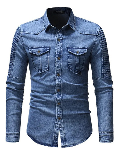 Camisas Jeans Masculinas Retrô Ocidentais Casuais De Manga C