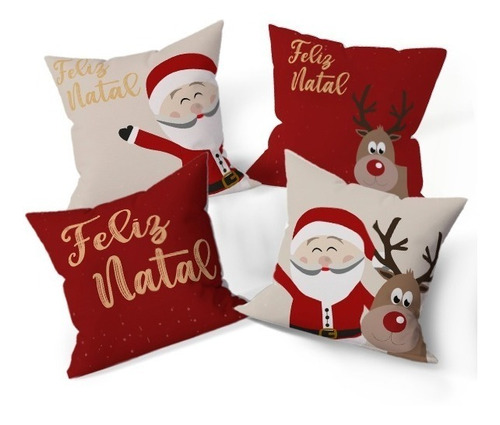 Kit 4 Capas De Almofada Decorativas Natal Com Refil 45x45