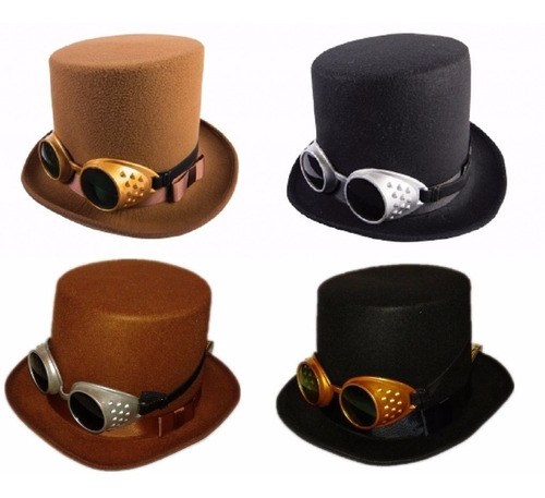 Sombrero Top Hat Steampunk Con Goggles Removibles