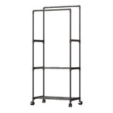 Rack Perchero Acero Closet Organizador Ropa Doble 1 Estante Color Negro