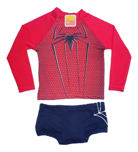 Conjunto Infantil Proteção Sunga + Camisa Uv Fpu50 Aranha