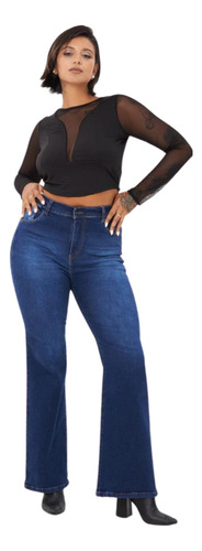 Jeans Oxford De Mujer Tiro Alto Elastizado Talles Grandes