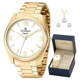 Relógio Champion Feminino Dourado Prova D´água Original Cor Do Bisel Dourado-escuro Cor Do Fundo Branco