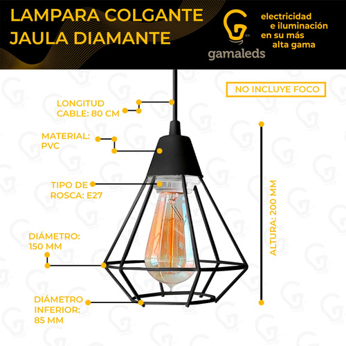 Lampara Colgante Techo Jaula Diamante Vintage 1 Luz