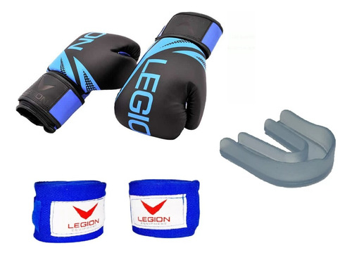 Guantes Boxeo Kick Boxing Legion + Vendas + Protector Bucal