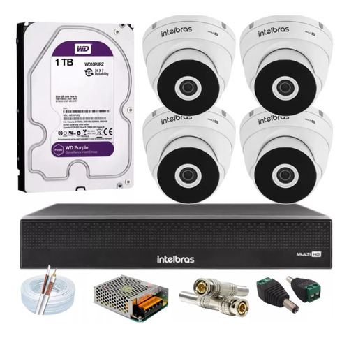 Kit Intelbras 4 Câmeras Dome 3130d G7 Dvr 4 Canais C/1tb 