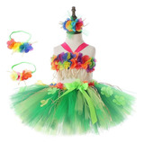 Disfraz De Falda De Hierba Hawaiana Con Flores Para Niñas -
