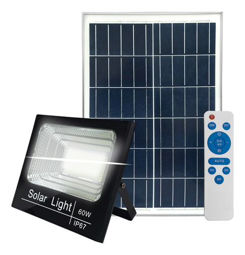 Reflector Led 60w + Panel Solar Exterior Con Control Remoto