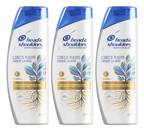 3 Shampoo Head & Shoulders Crece Fuerte Desde La Raíz 375ml