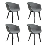 Set X4 Silla Sillón Living Comedor New Tulip Gris Tela Lino