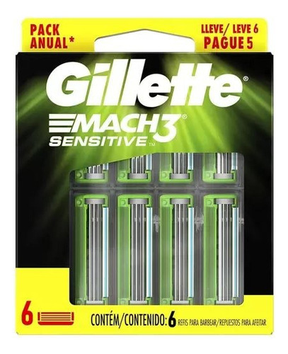 Carga Refil Gillette Mach3 Sensitive - Cartucho 6 Unidades 