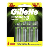 Carga Refil Gillette Mach3 Sensitive - Cartucho 6 Unidades 