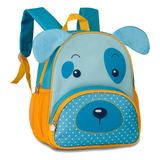 Mochila Bolsa Bichinhos Zoo Pets Animais Infantil Meninos Cor Azul Desenho Do Tecido Liso