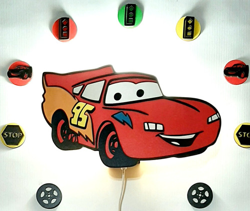 Lámpara Velador De Pared Rayo Mcqueen Cars En Madera Mdf