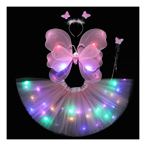 Vestido De Princesa Con Alas De Led Para Niñas Navidad