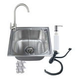 Lavaplatos 46x42 Cm Y Llave Acero Inox Con Full Accesorios