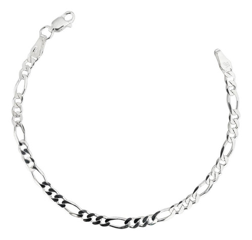 Esclava Pulsera Fígaro 3x1 Hombre Mujer Plata 925 4 Mm