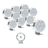 10 Faro 6 Led Redondo Auxiliar Estrobo Auto Moto Aluminio