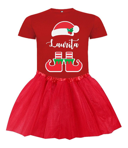 Conjunto Traje Disfraz Niñas Duende Navidad Personalizado