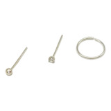 Pack 3 Piercing Nariz Bolita Circon Argolla 8 Mm Plata