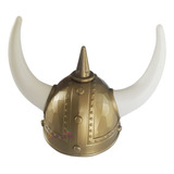 Casco Vikingo Con Cuernos Medieval Dorado