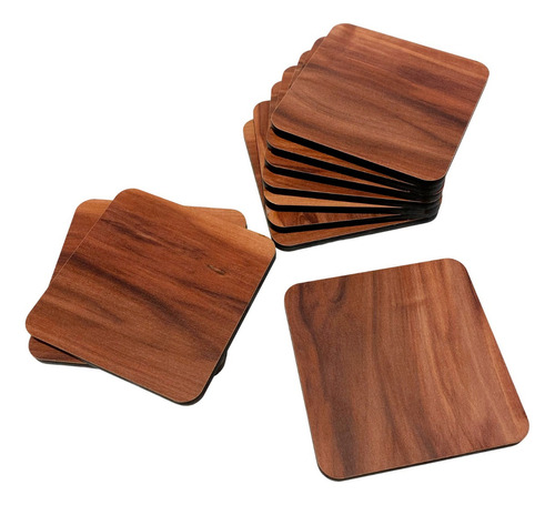 10 Portavasos Coaster Posavasos Cuadrado Tazas Mesa Melamina Color Natural