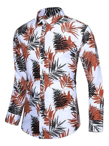 Camisas Hawaianas Para Hombre, Corte Regular, Manga Larga, P