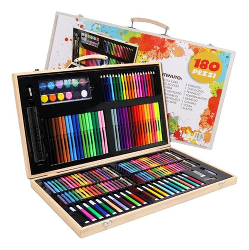 Set 180 Piezas Lápices Pintura Para Colorear Maleta Madera Color Del Trazo Multicolor