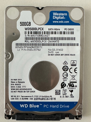 Disco Rigido Notebook Western Digital  Wd5000lpcx 500gb Azul