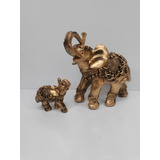 Kit 2 Elefante Sorte Sabedoria Dourado Estatueta E Decoração
