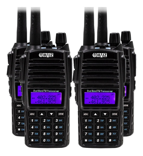 Kit 4 Rádio Comunicador 5w Haiz Vhf /uhf/ Fm Dual Band Uv-82 Cor Preto