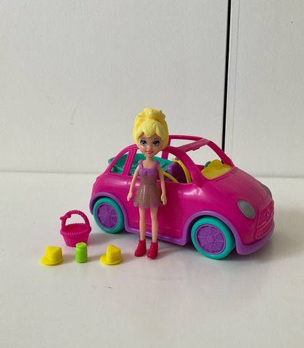 Polly Pocket Auto Convertible De Paseo Con Muñeca