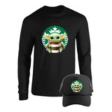 Camibuso Manga Larga Yoda Baby Coffee Con Gorra Combo M1