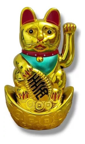 Gato Chino Suerte Dinero Decorativa Móvil Maneki Prosperidad Color Dorado