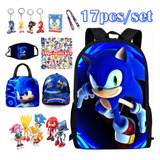 17pcs Student School Sonic Mochila Bolsa De Almuerzo De Jugu