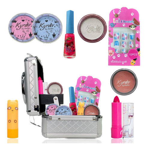 Maleta Mini Kit Maquiagem Infantil Sombras Unha Batom +