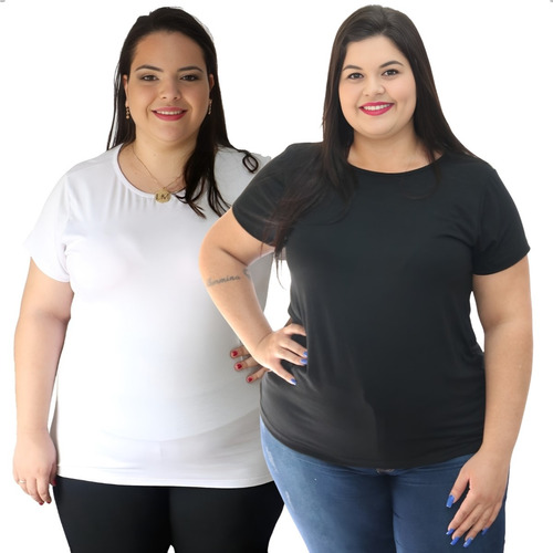 Blusa Decote Canoa Básica Senhora Longuinha Plus Size Kit 2