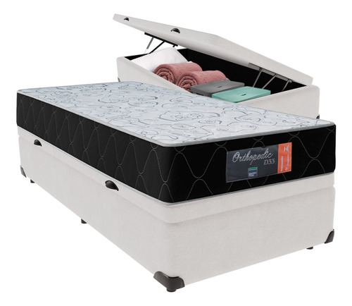 Cama + Box Baú Solteiro Branca Orthopedic D33 Frete Grátis