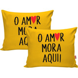 Kit 2 Fronhas Travesseiro 70x50 O Amor Mora Aqui Amarelo