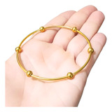 Bracelete De Aço Dourado Com Ouro 18k Bolinhas Gracioso