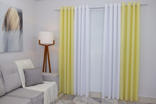 Cortina Duo Oxford 600x250 Duas Cores Sala/quarto Para Varão Cor Amarelo-bebê