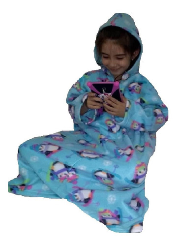 Cobertor Com Mangas Infantil Com Capuz Fechado Nas Costas