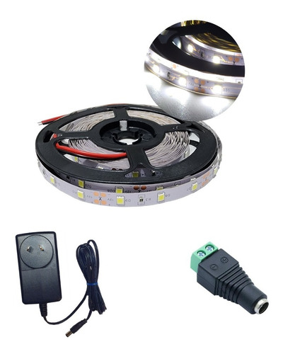 Tira Led 2835/3528 Interior 5m 60 Led/m Kit Fuente + Ficha