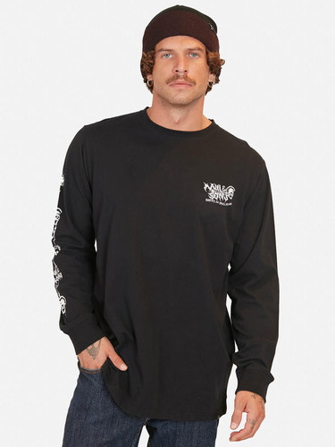 Polera Surfing On Skull Island Ls Tees Negro Hombre Maui And