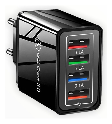 Carregador Turbo 4 Portas Usb 3.0 Qc Fonte Tomada Rápida