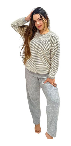 Pijama Flanelado Feminino Manda Longa Com Calça