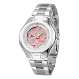 Reloj Dama G-force Lady Love Dual Acero Al206 + Estuche Correa Plateado Bisel Blanco